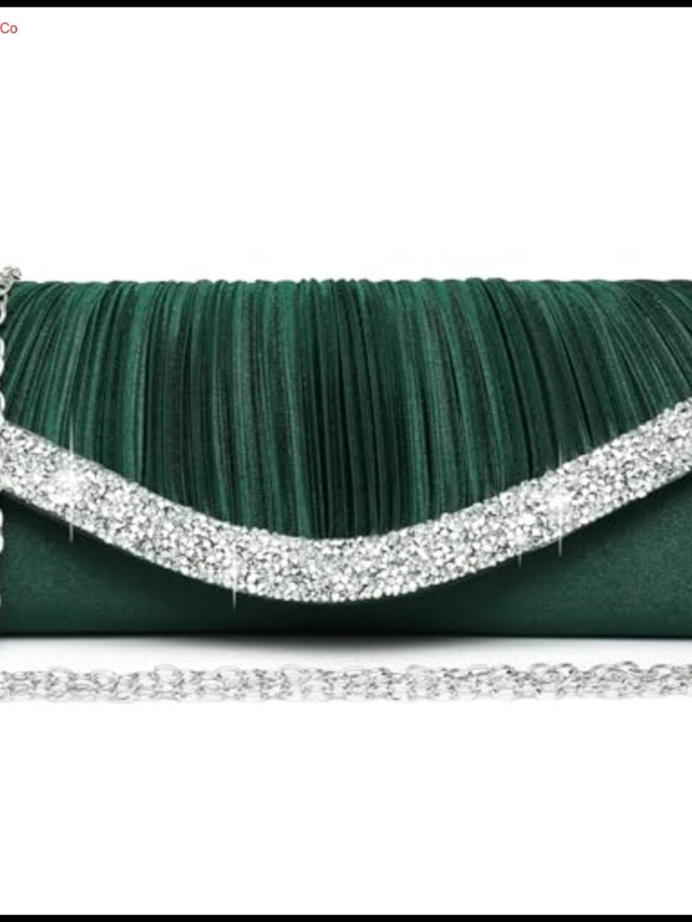 Satin Rhinestone Pleated Evening Clutch Purse Formal Bag with Detachable Chain